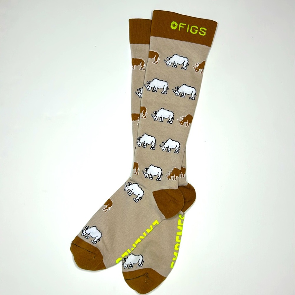 FIGS New Rhino Compression Socks EXTREMES Large Unisex Tan Brown Rhinoceros